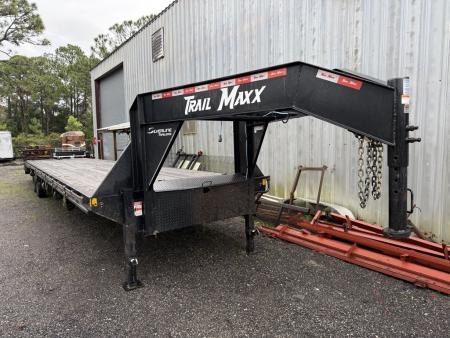 Used 2025 Trail Maxx 40ft. Gooseneck Equipment Flatbed Trailer with Mega Ramps and 12,000 Capacity Equipment Trailer