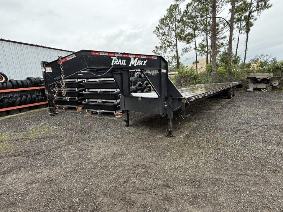 Used 2025 Trail Maxx 40ft. Gooseneck Equipment Flatbed Trailer with Mega Ramps and 12,000 Capacity Equipment Trailer