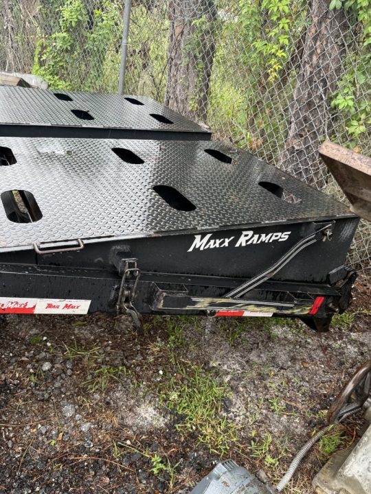 Used 2025 Trail Maxx 40ft. Gooseneck Equipment Flatbed Trailer with Mega Ramps and 12,000 Capacity Equipment Trailer
