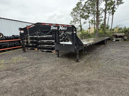 Used 2025 Trail Maxx 40ft. Gooseneck Equipment Flatbed Trailer with Mega Ramps and 12,000 Capacity Equipment Trailer
