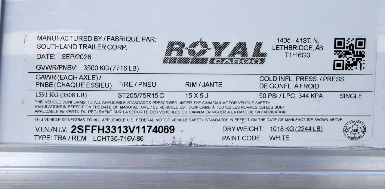 New 2027 Royal Cargo Trailers 7-14-1.5V Enclosed Rear Barn Door 7K GVWR