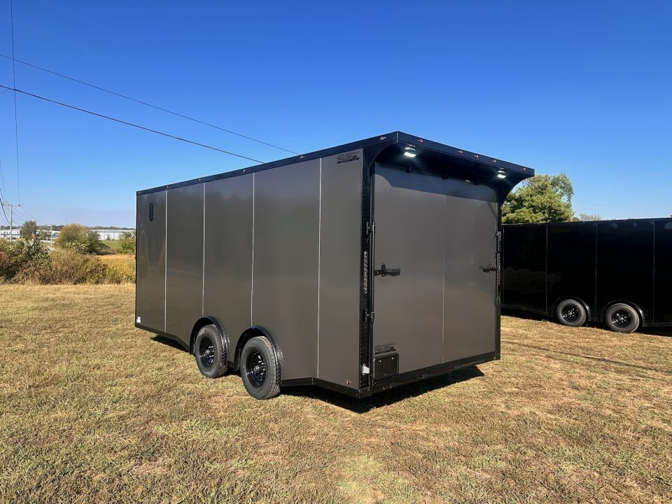 New 2027 8.5X18 Race Trailer - Finished Interior-5200LB Torsion Axle-Charcoal Poly-Blackout