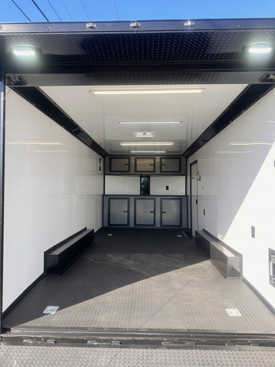 New 2027 8.5X18 Race Trailer - Finished Interior-5200LB Torsion Axle-Charcoal Poly-Blackout