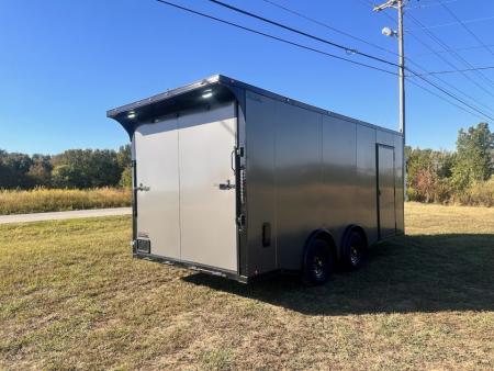 New 2027 8.5X18 Race Trailer - Finished Interior-5200LB Torsion Axle-Charcoal Poly-Blackout