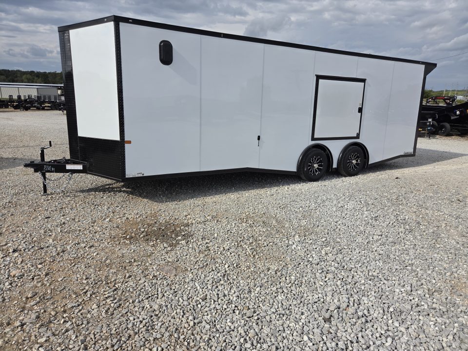 New 2027 Rock Solid 8.5X24 TANDEM 10K CARGO W/SPREAD AXLE DRIVERS SIDE ESCAPE OVER FENDER 7' HEIGHT BLACKOUT TRIM RUBBER NICKEL FLOORING