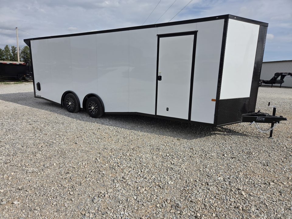 New 2027 Rock Solid 8.5X24 TANDEM 10K CARGO W/SPREAD AXLE DRIVERS SIDE ESCAPE OVER FENDER 7' HEIGHT BLACKOUT TRIM RUBBER NICKEL FLOORING