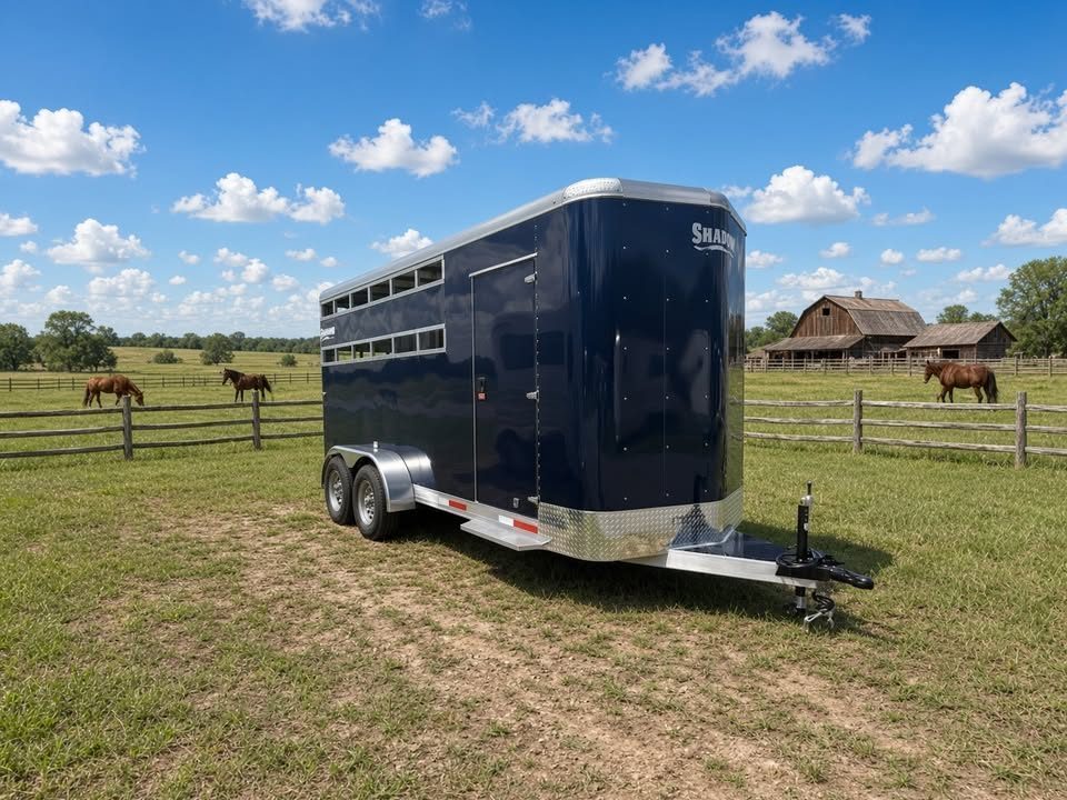 New 2026 Shadow 2 Horse Blue Bumperpull Slant Trailer / Livestock Trailer with Removable Dividers and Tack Room Horse Trailer