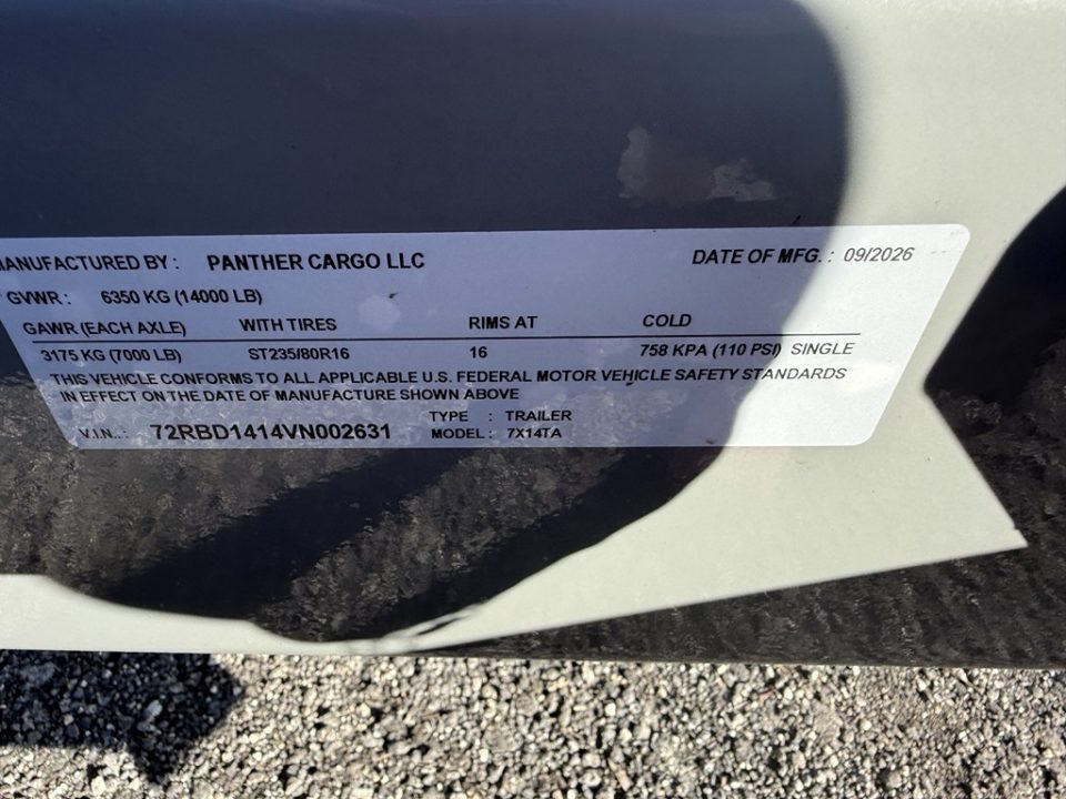 New 2027 Panther Cargo 7 X 14 Trailer with 2' Sides and 14,000 Capacity Dump Trailer