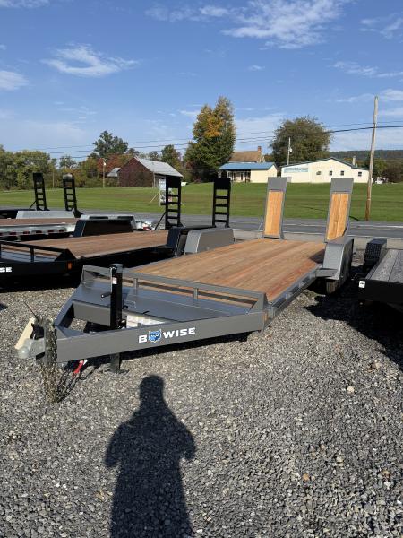 New 2027 BWISE 82x20' 10K Equipment Trailer - GRAY - Wood Filled Ramps