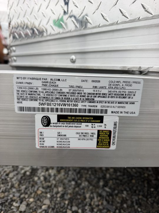 New 6X12 ALCOM XLT 2027 Cargo / Enclosed Trailer
