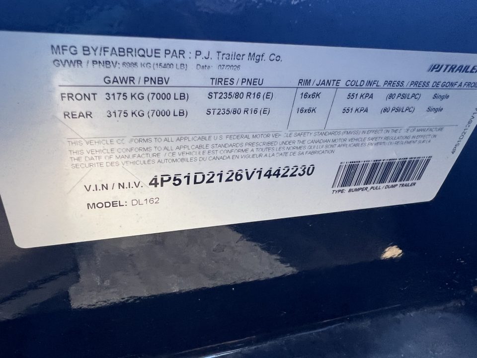 New 2027 PJ Trailers 16 DL Dump Trailer