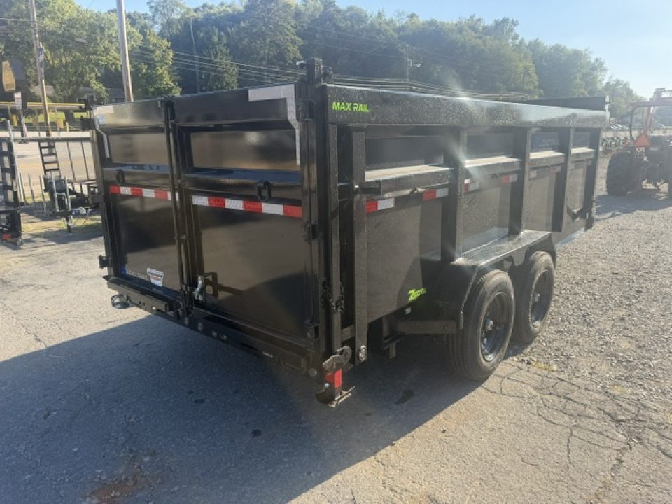 New Load Trail Dump 7x16 16K 4' BP- Black Telescopic W/ Hyd Jack, 7 gauge floor, and 12" OC