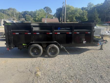 New Load Trail Dump 7x16 16K 4' BP- Black Telescopic W/ Hyd Jack, 7 gauge floor, and 12" OC