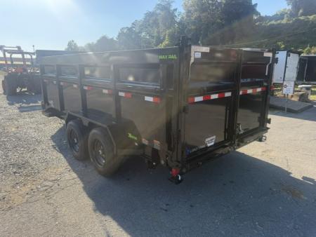 New Load Trail Dump 7x16 16K 4' BP- Black Telescopic W/ Hyd Jack, 7 gauge floor, and 12" OC