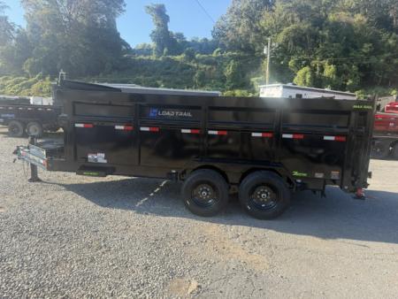 New Load Trail Dump 7x16 16K 4' BP- Black Telescopic W/ Hyd Jack, 7 gauge floor, and 12" OC