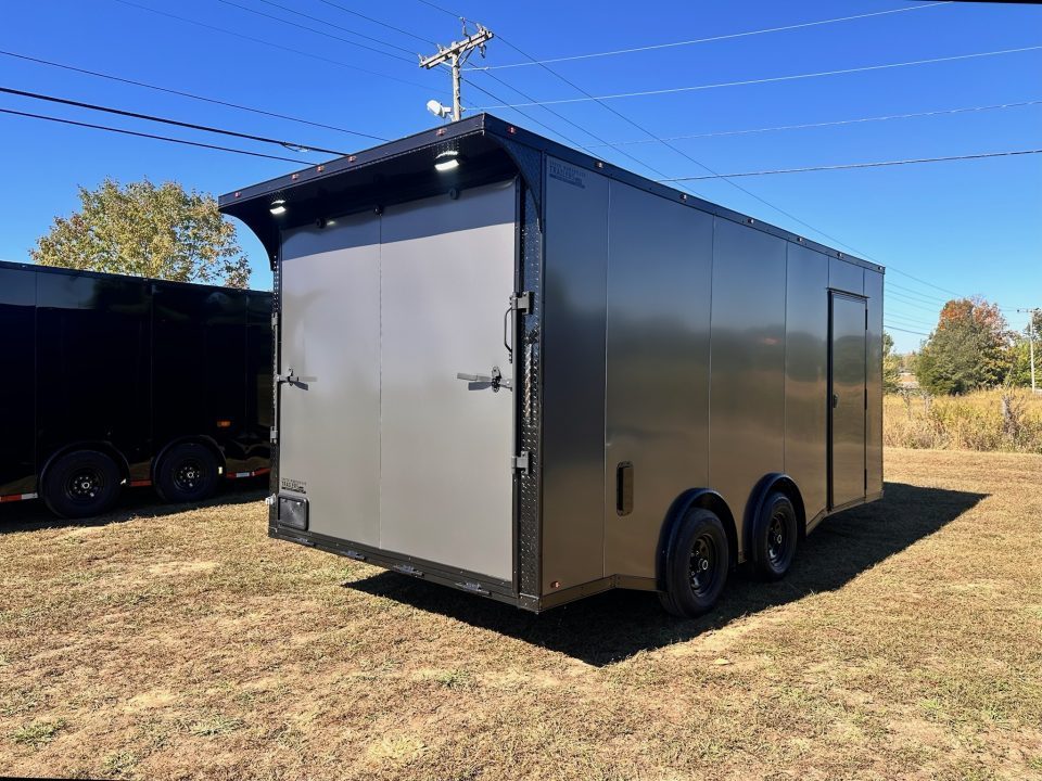 New 2026 8.5x18 Car Hauler- 5200LB Torsion Axle- Charcoal poly-Blackout- Enclosed Trailer