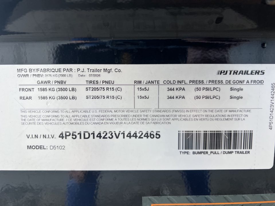 New 2027 PJ Trailers 10' D5 Dump Dump Trailer
