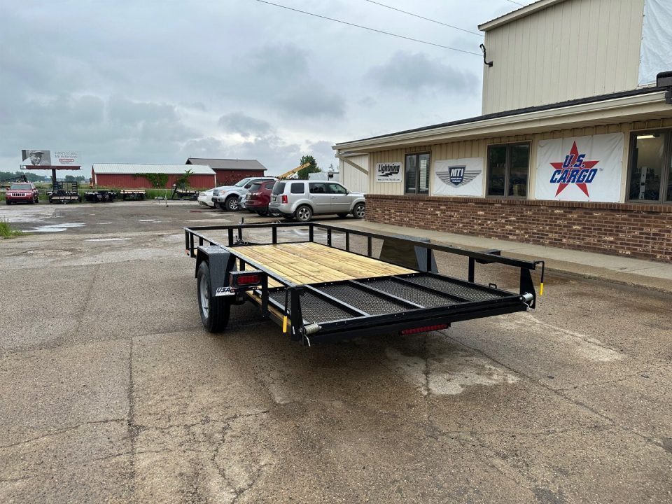 New 2027 AMO 82X14 3k LED & Spring Assist Fold Flat Gate Landscape Trailer