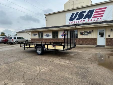 New 2027 AMO 82X14 3k LED & Spring Assist Fold Flat Gate Landscape Trailer