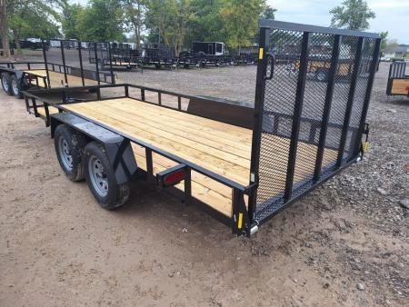 New 2027 AMO 76x16 2 Axle Brake Landscape Trailer W/ Led Lights and Spring Assist Gate