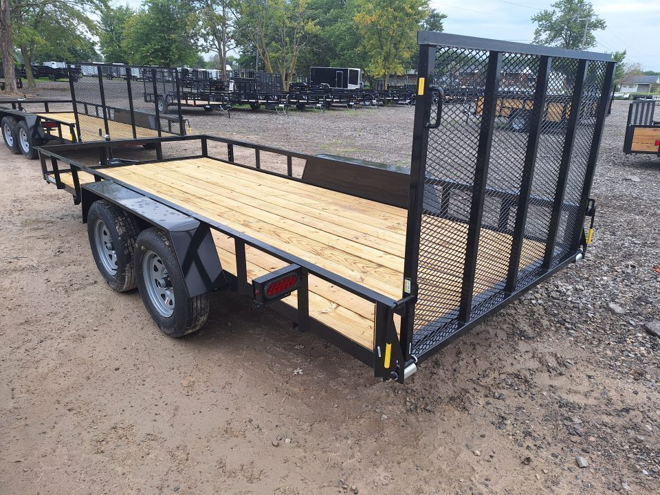 New 2027 AMO 76x16 2 Axle Brake Landscape Trailer W/ Led Lights and Spring Assist Gate