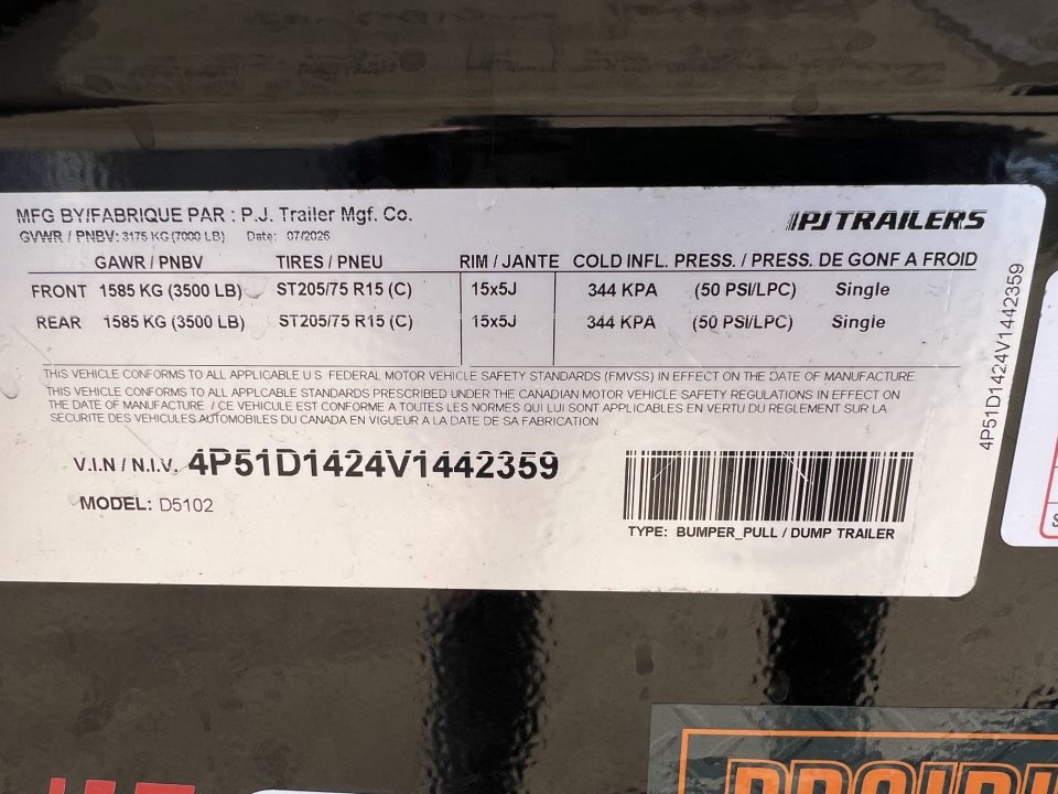 New 2027 PJ Trailers 10' D5 Dump Trailer
