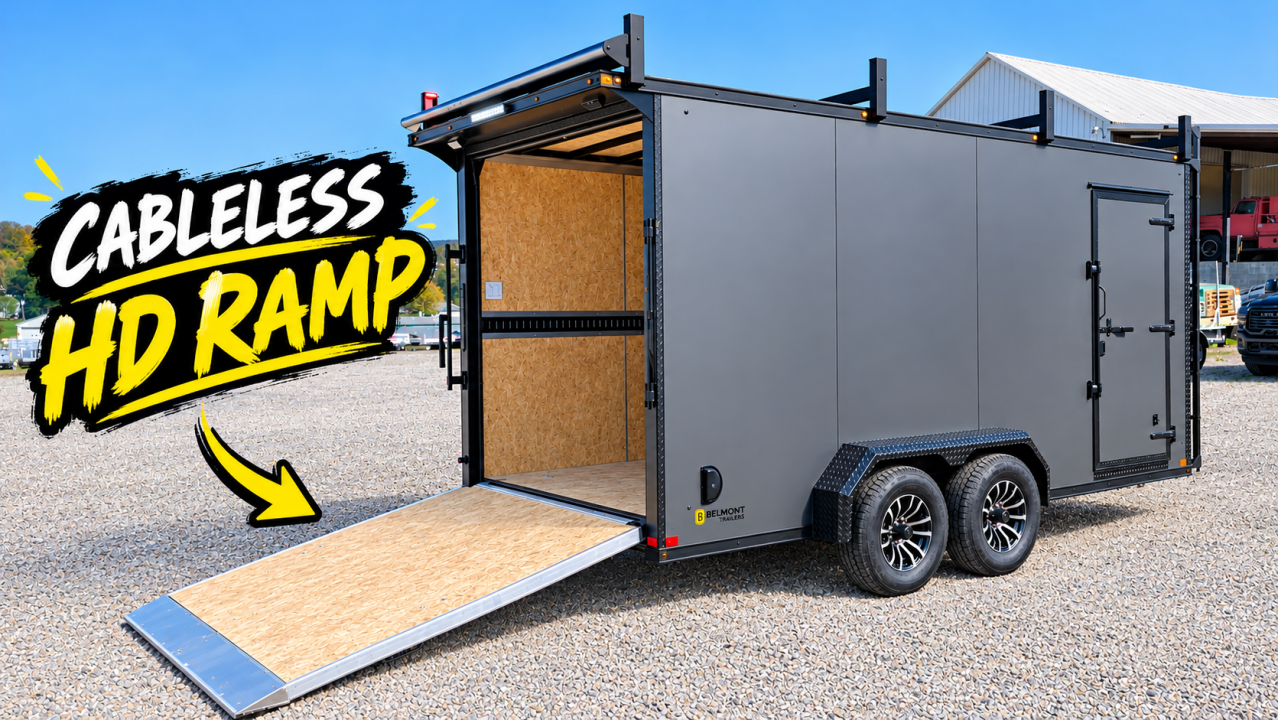 New 2027 BELMONT 7x16 HD V-Nose Contractor Cargo Trailer w/ Ramp Door
