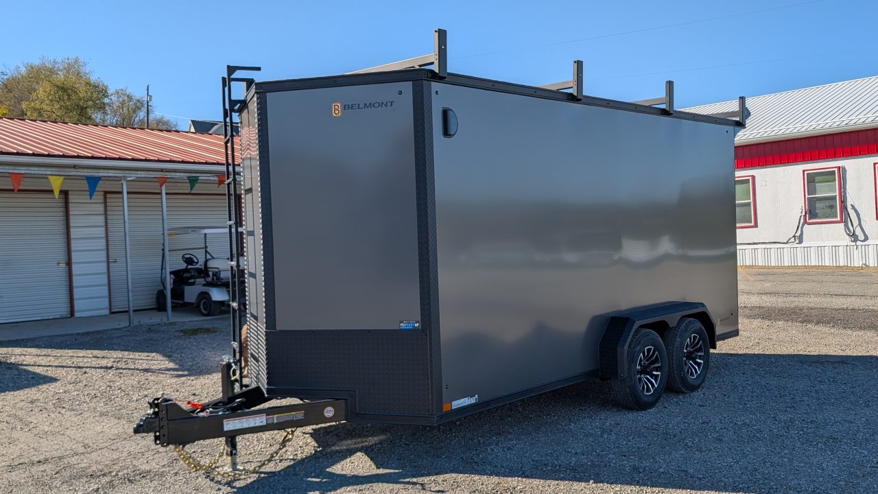 New 2027 BELMONT 7x16 HD V-Nose Contractor Cargo Trailer w/ Ramp Door