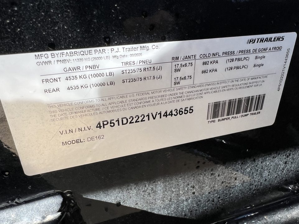 New 2027 PJ Trailers 16' DE Dump 10K's Dump Trailer