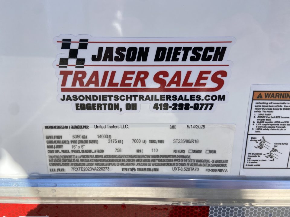 New United Trailers UXT-8.520 Cargo Enclosed Trailer