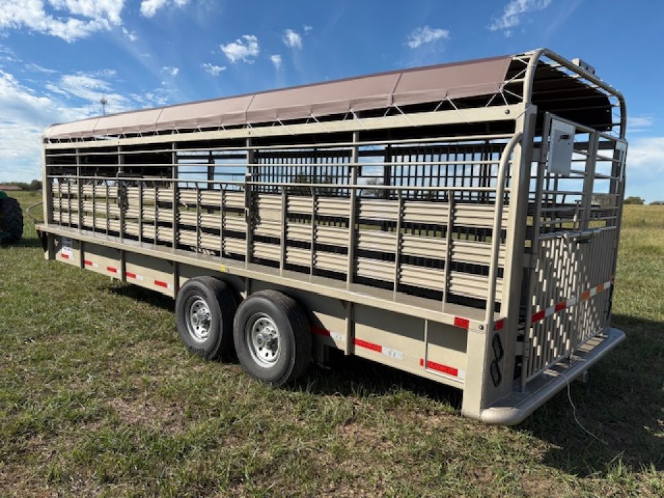 New 2026 Neckover 6'8x24x6'6 Tandem 14K GN Livestock Trailer W/ Tarp Top, Butterfly Gates, & Rubber Floor