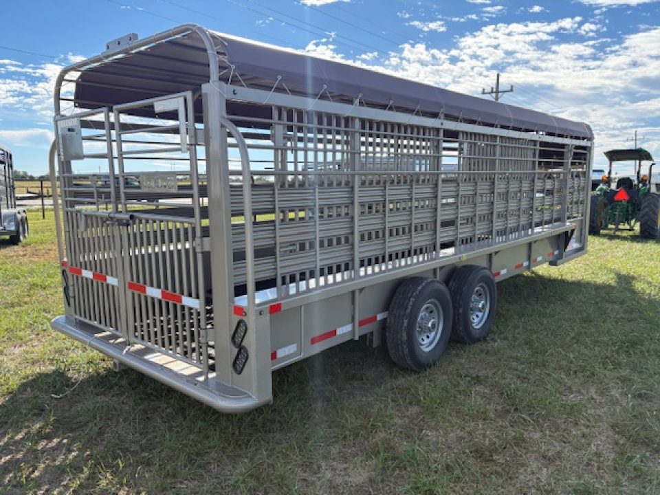 New 2026 Neckover 6'8x24x6'6 Tandem 14K GN Livestock Trailer W/ Tarp Top, Butterfly Gates, & Rubber Floor