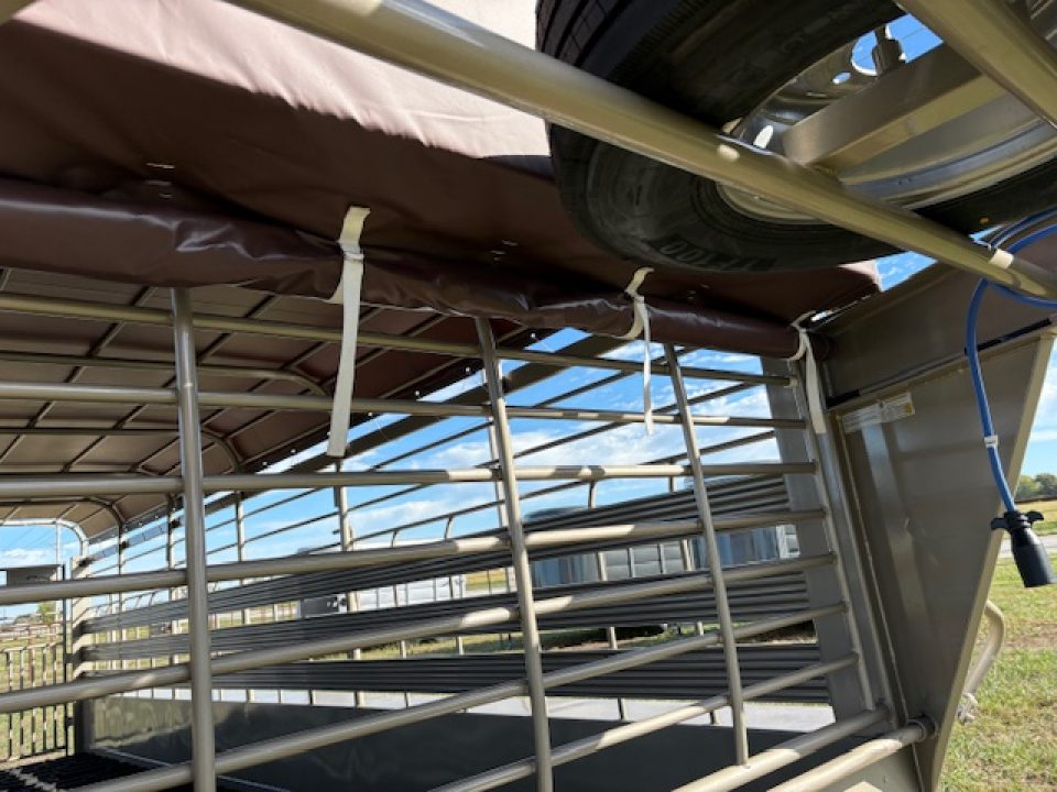 New 2026 Neckover 6'8x24x6'6 Tandem 14K GN Livestock Trailer W/ Tarp Top, Butterfly Gates, & Rubber Floor