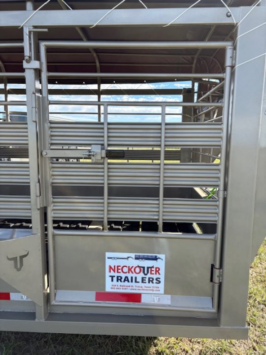 New 2026 Neckover 6'8x24x6'6 Tandem 14K GN Livestock Trailer W/ Tarp Top, Butterfly Gates, & Rubber Floor