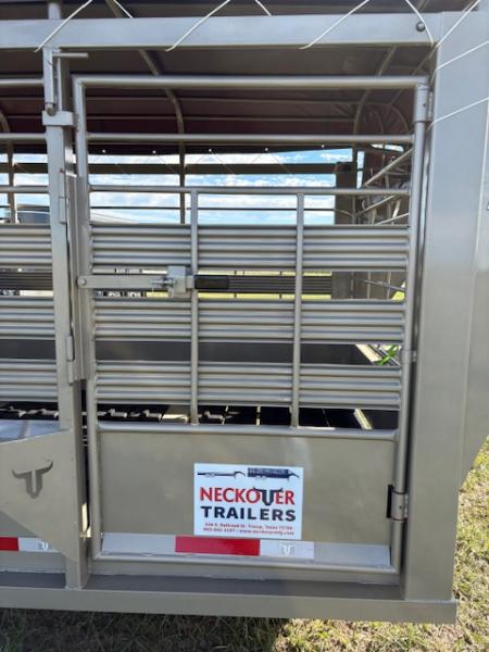 New 2026 Neckover 6'8x24x6'6 Tandem 14K GN Livestock Trailer W/ Tarp Top, Butterfly Gates, & Rubber Floor