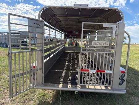 New 2026 Neckover 6'8x24x6'6 Tandem 14K GN Livestock Trailer W/ Tarp Top, Butterfly Gates, & Rubber Floor