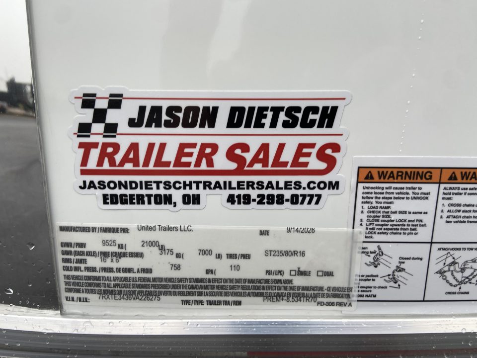 New 2027 United Trailers PREM-8.534TR70 Car / Racing Trailer