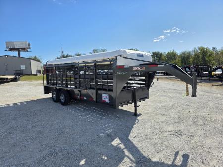 New 2026 Neckover 6'8 X 20 TANDEM GN LIVESTOCK W/ 1 CUT GATE/ BUTTERFLY REAR/ TARP TOP/ RUBBER FLOOR/ 6'8X20 Stock