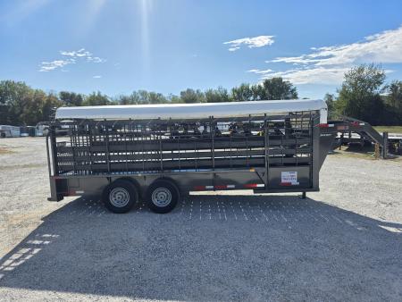 New 2026 Neckover 6'8 X 20 TANDEM GN LIVESTOCK W/ 1 CUT GATE/ BUTTERFLY REAR/ TARP TOP/ RUBBER FLOOR/ 6'8X20 Stock