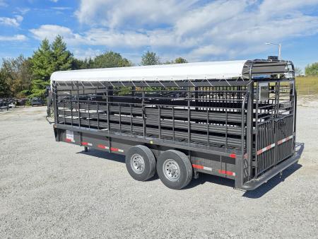 New 2026 Neckover 6'8 X 20 TANDEM GN LIVESTOCK W/ 1 CUT GATE/ BUTTERFLY REAR/ TARP TOP/ RUBBER FLOOR/ 6'8X20 Stock
