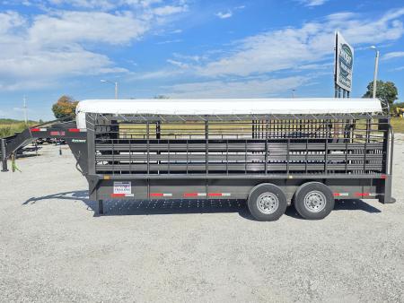New 2026 Neckover 6'8 X 20 TANDEM GN LIVESTOCK W/ 1 CUT GATE/ BUTTERFLY REAR/ TARP TOP/ RUBBER FLOOR/ 6'8X20 Stock
