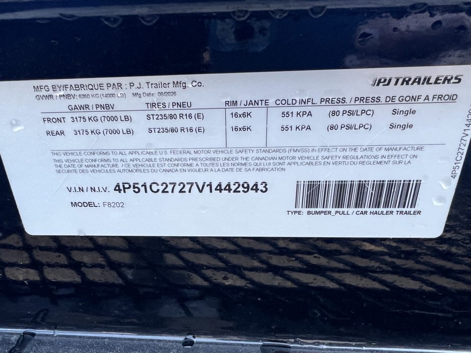 New 2027 PJ Trailers 20' F8 Deckover Equipment Trailer