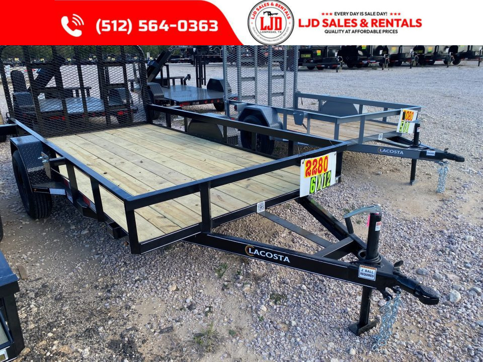 New 2027 Lacosta - 6 x 12 - Utility Trailer - Angle Top - Tube Gate