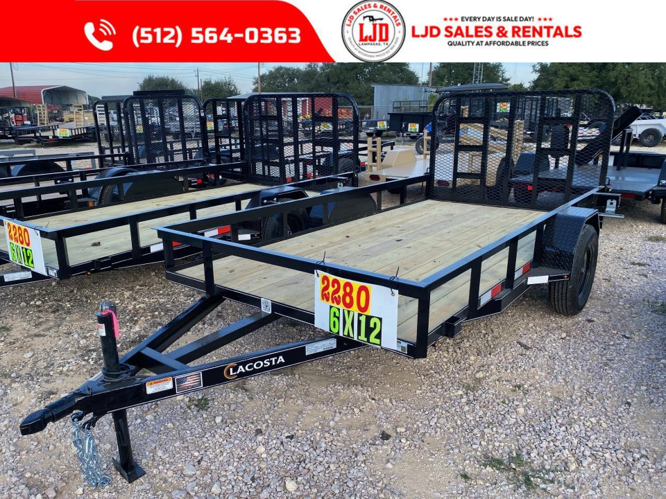 New 2027 Lacosta - 6 x 12 - Utility Trailer - Angle Top - Tube Gate