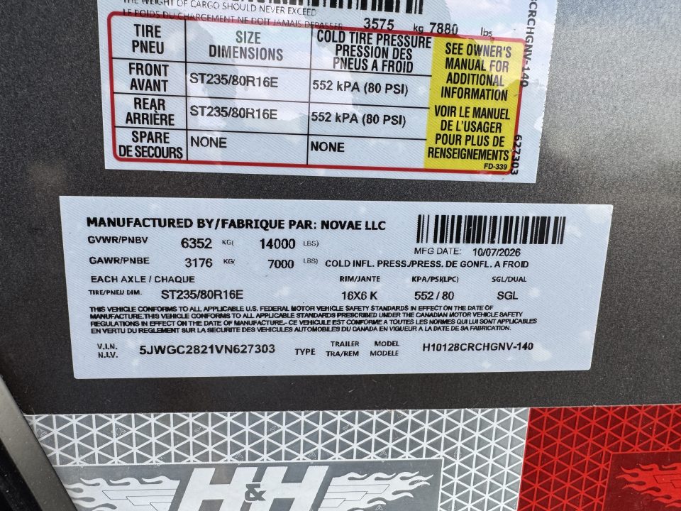 New 2027 H&H Trailers H10128CRCHGNV Cargo / Enclosed Trailer