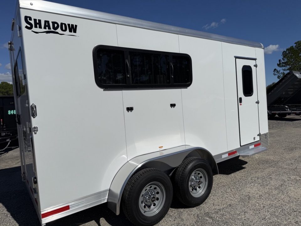 New 2027 Shadow 3-Horse Bumper Pull Slant Trailer – White with Drop-Down Windows Horse Trailer
