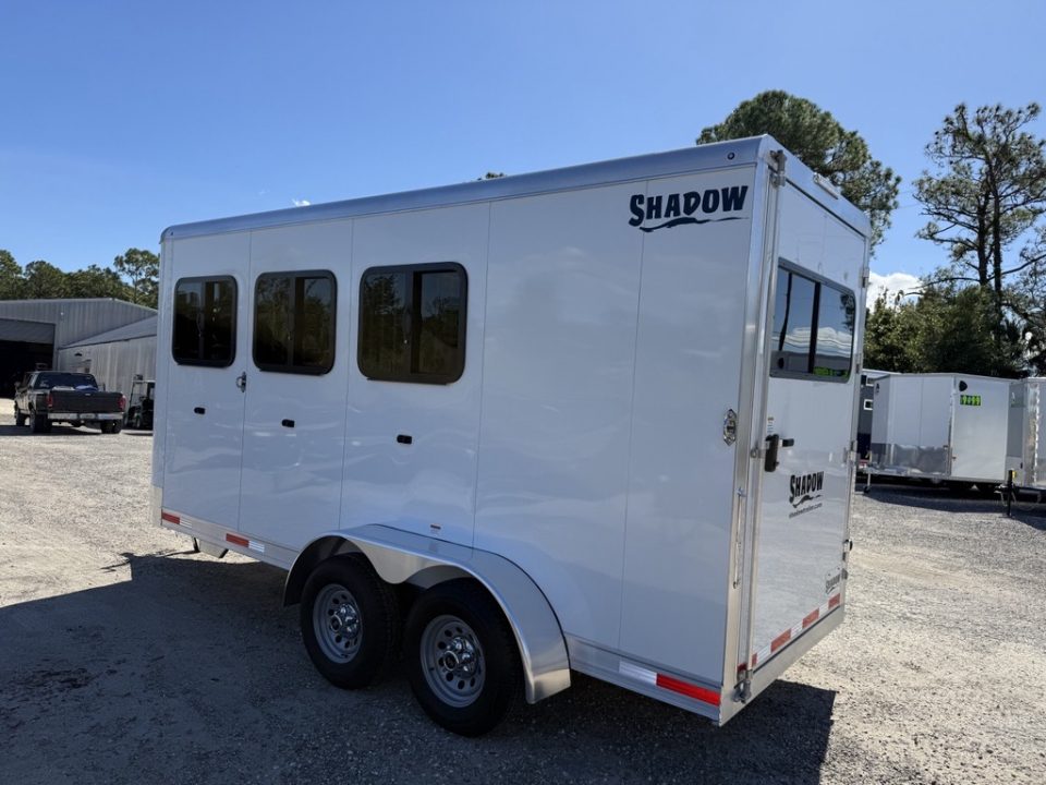 New 2027 Shadow 3-Horse Bumper Pull Slant Trailer – White with Drop-Down Windows Horse Trailer