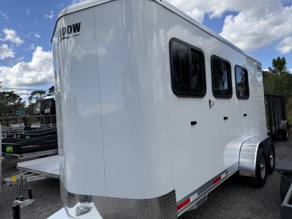 New 2027 Shadow 3-Horse Bumper Pull Slant Trailer – White with Drop-Down Windows Horse Trailer