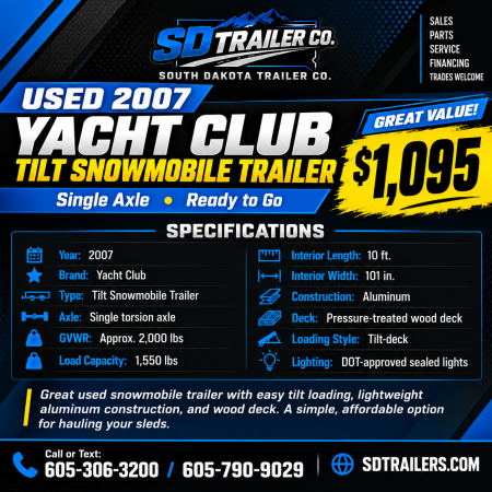 Used 2007 Yacht Club Trailers 102X10 SNOWMOBILE TILT BED ATV Trailer