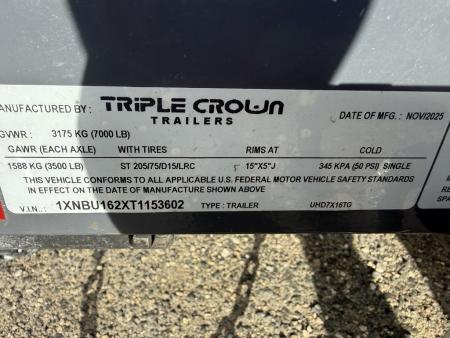 Used 2026 Triple Crown Trailers 7x16 Tandem Axle Utility Trailer – Gray, 7,000 lb Capacity Utility Trailer